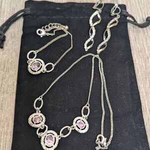 🏷️LAST CHANCE SALE $5 ITEM Pink Rhinestone Necklace Bracelet Earrings Lot Of 3